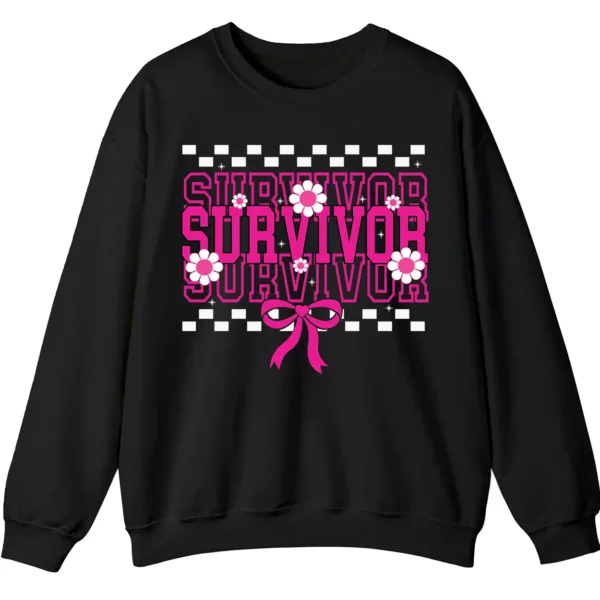 5.7 Breast Cancer Survivor Awareness Pink Ribbon Checkered Crewneck