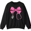 5.7 Pink Ribbon Nurse Stethoscope Bow Breast Cancer Crewneck Sweatshirt