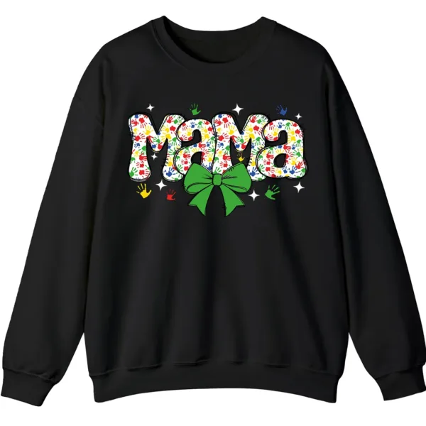 5.7 Proud Autism Mama Handprint Sweatshirt, Colorful Handprint Letters Crewneck