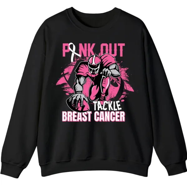 Pink Out Football Game Day Sweatshirt, Breast Cancer Awareness Cheerleading Pink Football Crewneck
