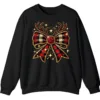 Glitter Plaid Bow Reindeer Antlers Sweatshirt, Sparkling Christmas Gift for Her