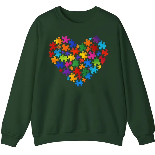 5.8 Colorful Puzzle Piece Heart Autism Awareness Sweatshirt, Jigsaw Heart Crewneck