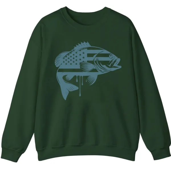 5.8 Patriotic Bass Fishing Crewneck Sweatshirt - USA Flag Fish Graphic