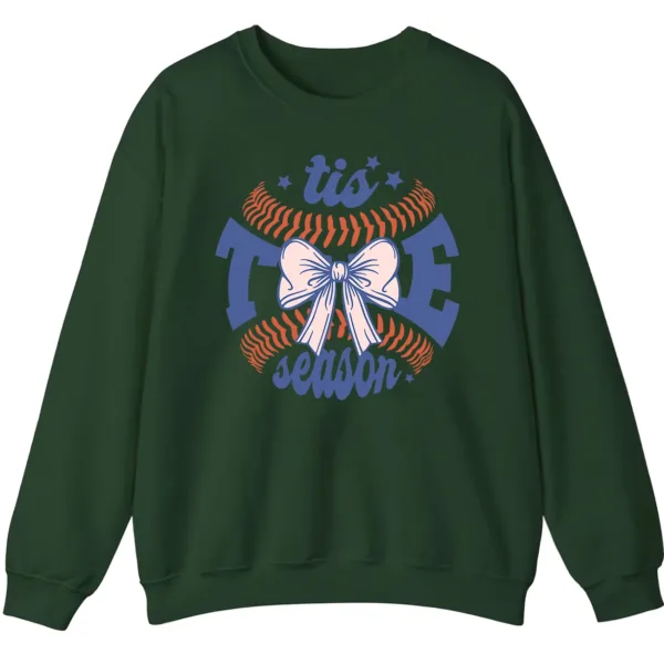 Baseball Christmas Crewneck Sweatshirt - 'Tis The Season Bow Graphic