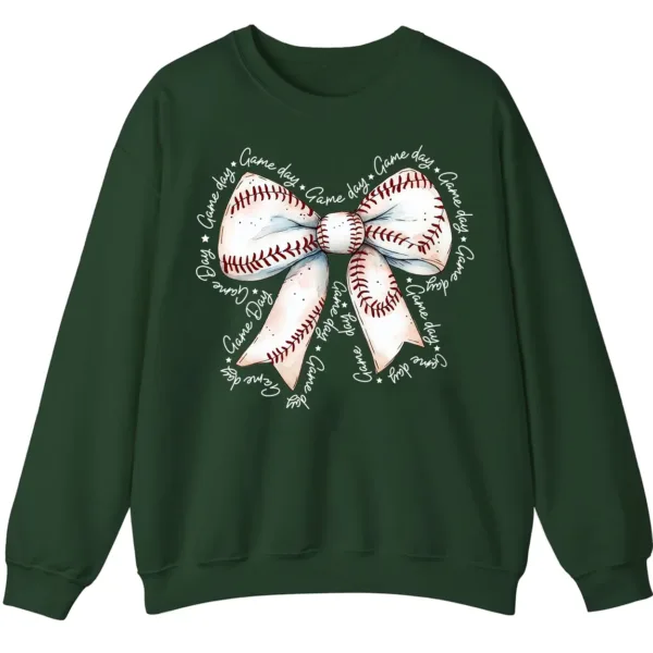 Baseball Bow Game Day Sweatshirt, Sports Lover Crewneck, Watercolor Softball Bow Pullover, Cute Game Day Women's Shirt