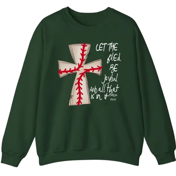 Baseball Cross Psalm 96:12 Sweatshirt, Christian Game Day Crewneck, Religious Sports Pullover, Faith and Baseball Fan Gift