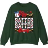 5.8 Baseball Mama Checkered Sweatshirt, Retro Softball Bow Crewneck, Game Day Mom Pullover