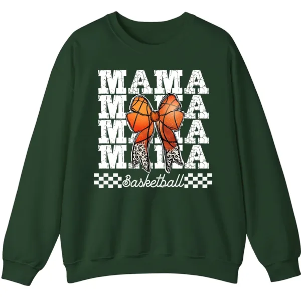 5.8 Basketball Mama Leopard Print Bow Crewneck Sweatshirt