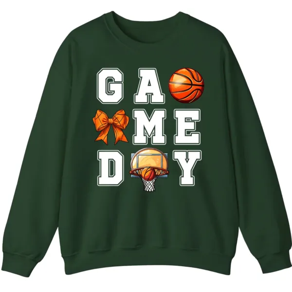 5.8 Basketball Game Day Bow Graphic Crewneck Sweatshirt