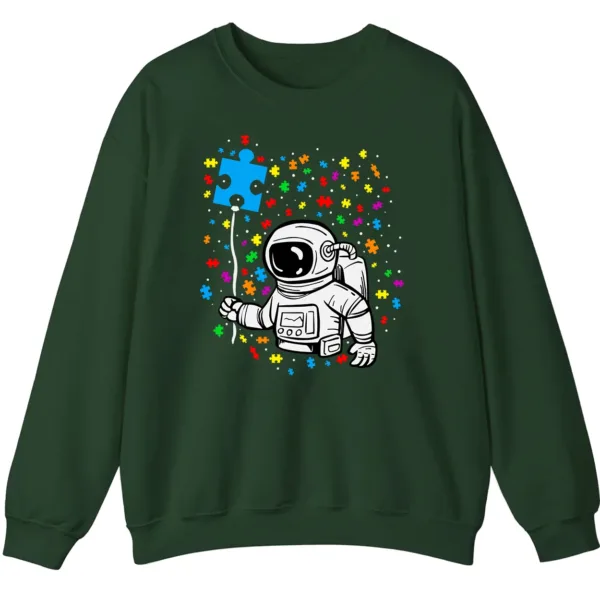 5.8 Astronaut Puzzle Piece Balloon Autism Awareness Sweatshirt, Spaceman Crewneck