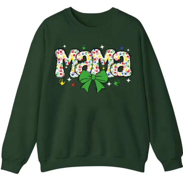5.8 Proud Autism Mama Handprint Sweatshirt, Colorful Handprint Letters Crewneck