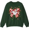 Retro Santa Bow Sweatshirt – Christmas Checkerboard Holiday Crewneck