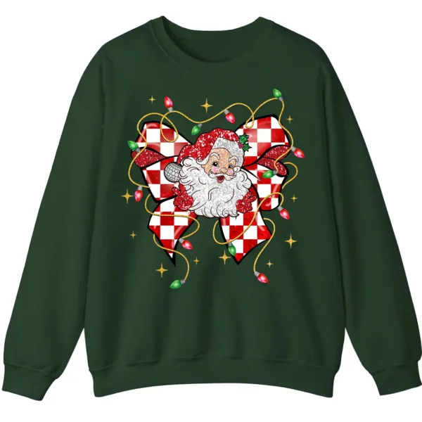 Retro Santa Bow Sweatshirt – Christmas Checkerboard Holiday Crewneck