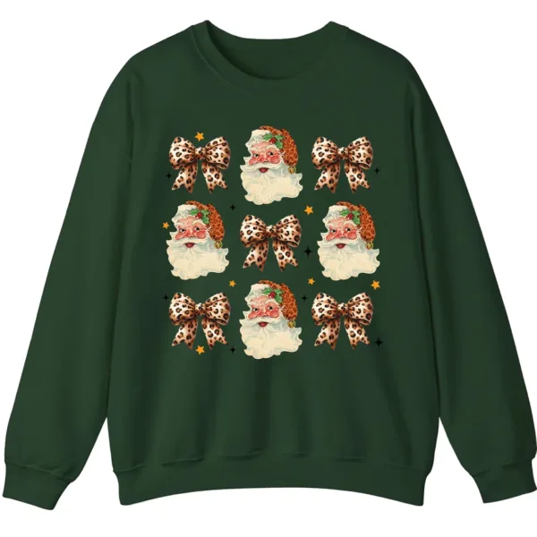 Leopard Print Bows & Santa Christmas Sweatshirt
