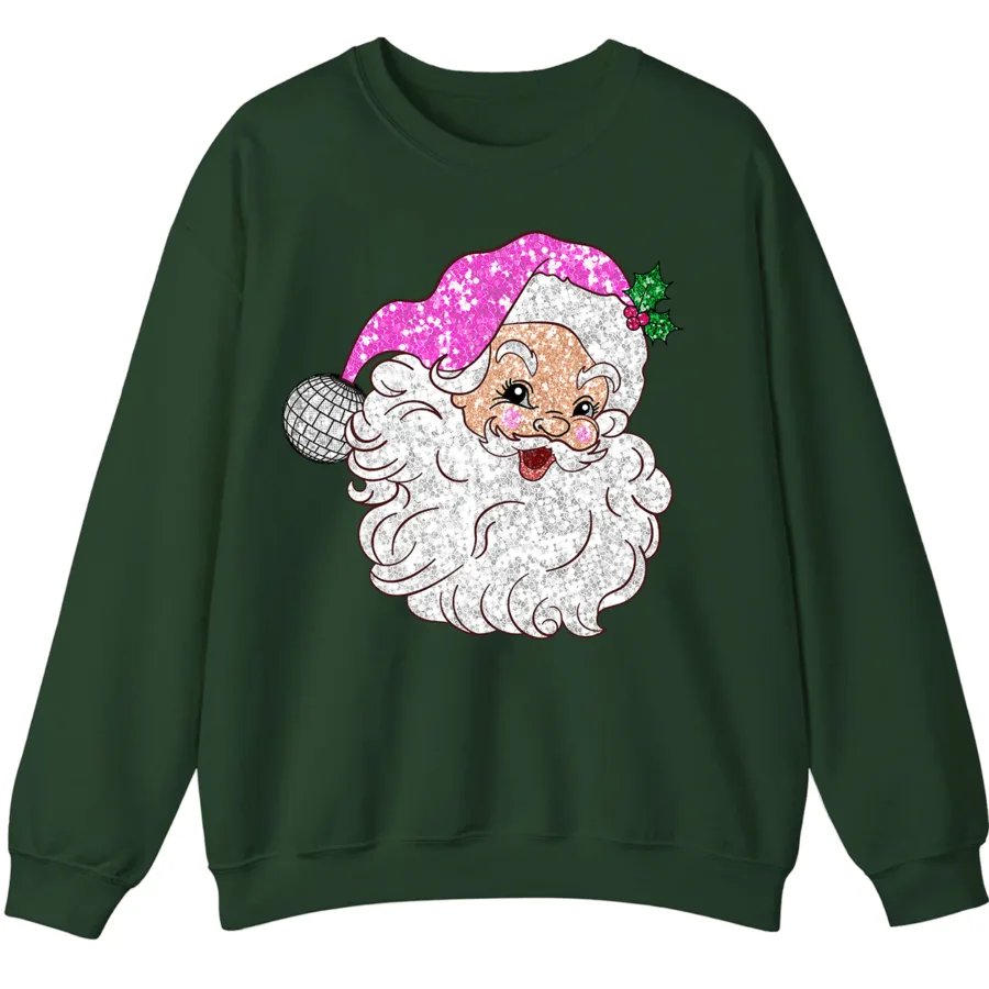 Home 16 Sparkly Pink Disco Santa Claus Sweatshirt