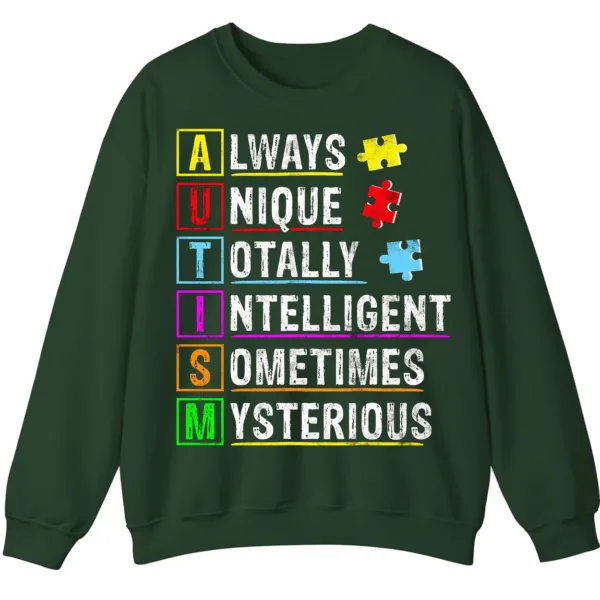5.8 Always Unique Totally Intelligent Mysterious Autism Acronym Sweatshirt, Positive Neurodiversity Pullover