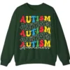 Retro Stacked Autism Awareness Sweatshirt, Colorful Repeated Text Crewneck