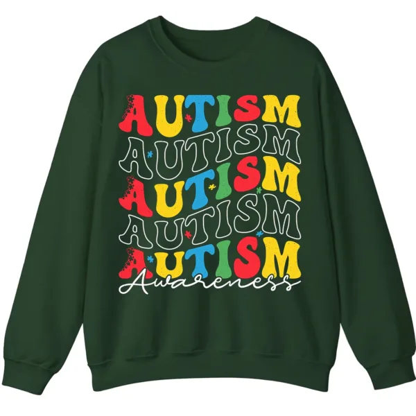 Retro Stacked Autism Awareness Sweatshirt, Colorful Repeated Text Crewneck