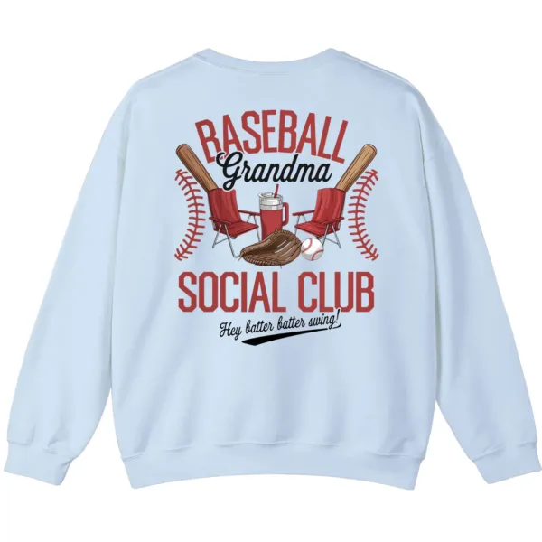 Baseball Grandma Social Club Sweatshirt, Funny Game Day Crewneck, Sports Grandparent Gift, Hey Batter Batter Swing Pullover