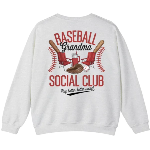 Baseball Grandma Social Club Sweatshirt, Funny Game Day Crewneck, Sports Grandparent Gift, Hey Batter Batter Swing Pullover