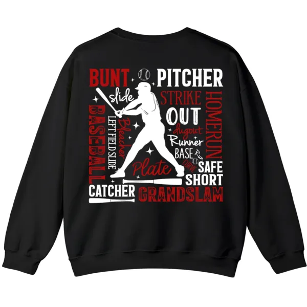 6.5 Baseball Terms Word Cloud Sweatshirt, Player Game Day Pullover, Grand Slam Pitcher Catcher Fan Crewneck