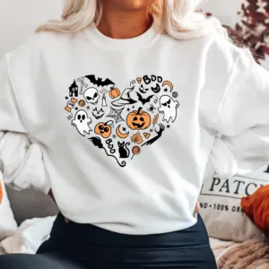 Cute Halloween Doodles Heart Sweatshirt Cute Halloween Doodles Heart Sweatshirt