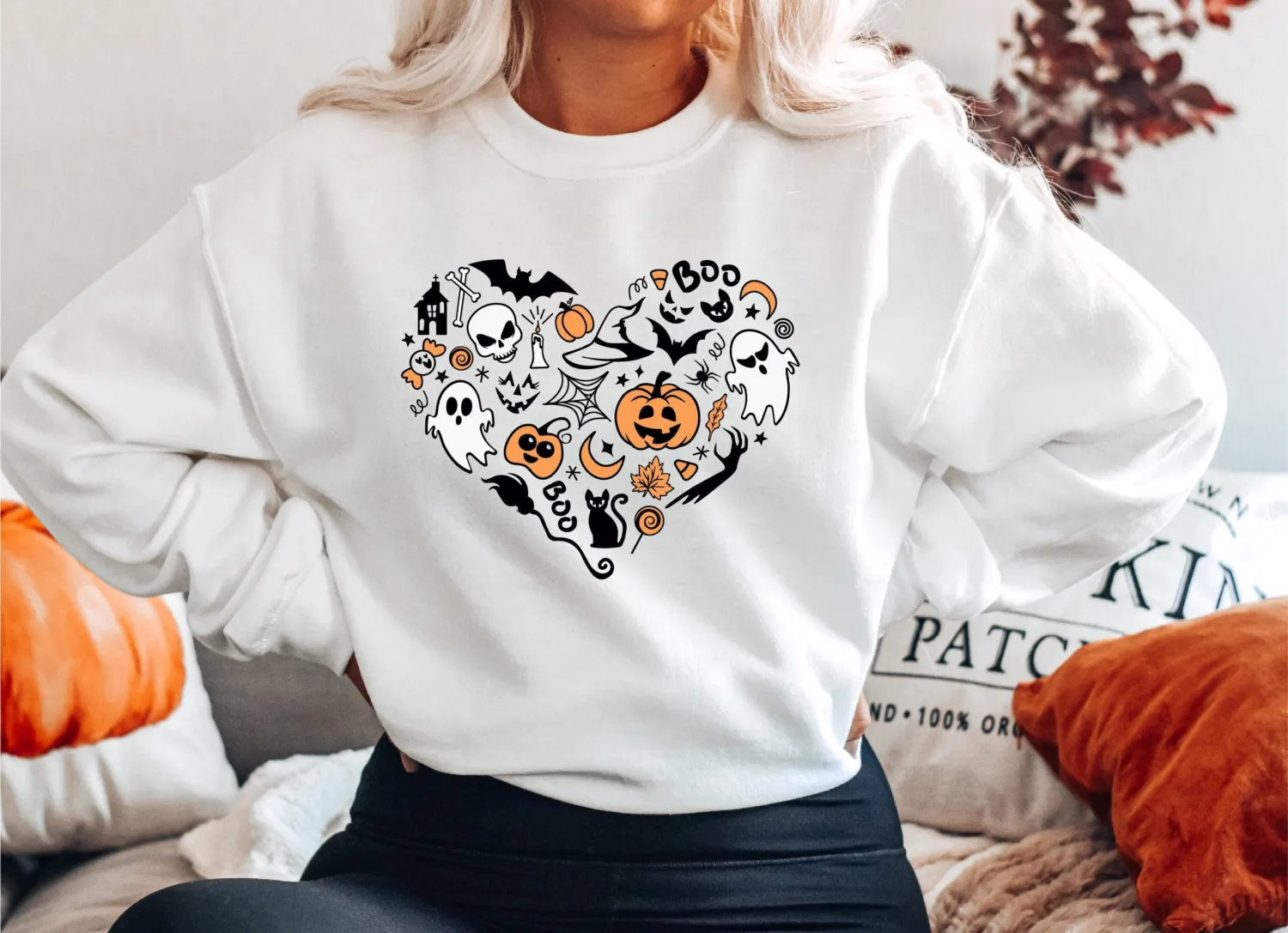 Cute Halloween Doodles Heart Sweatshirt