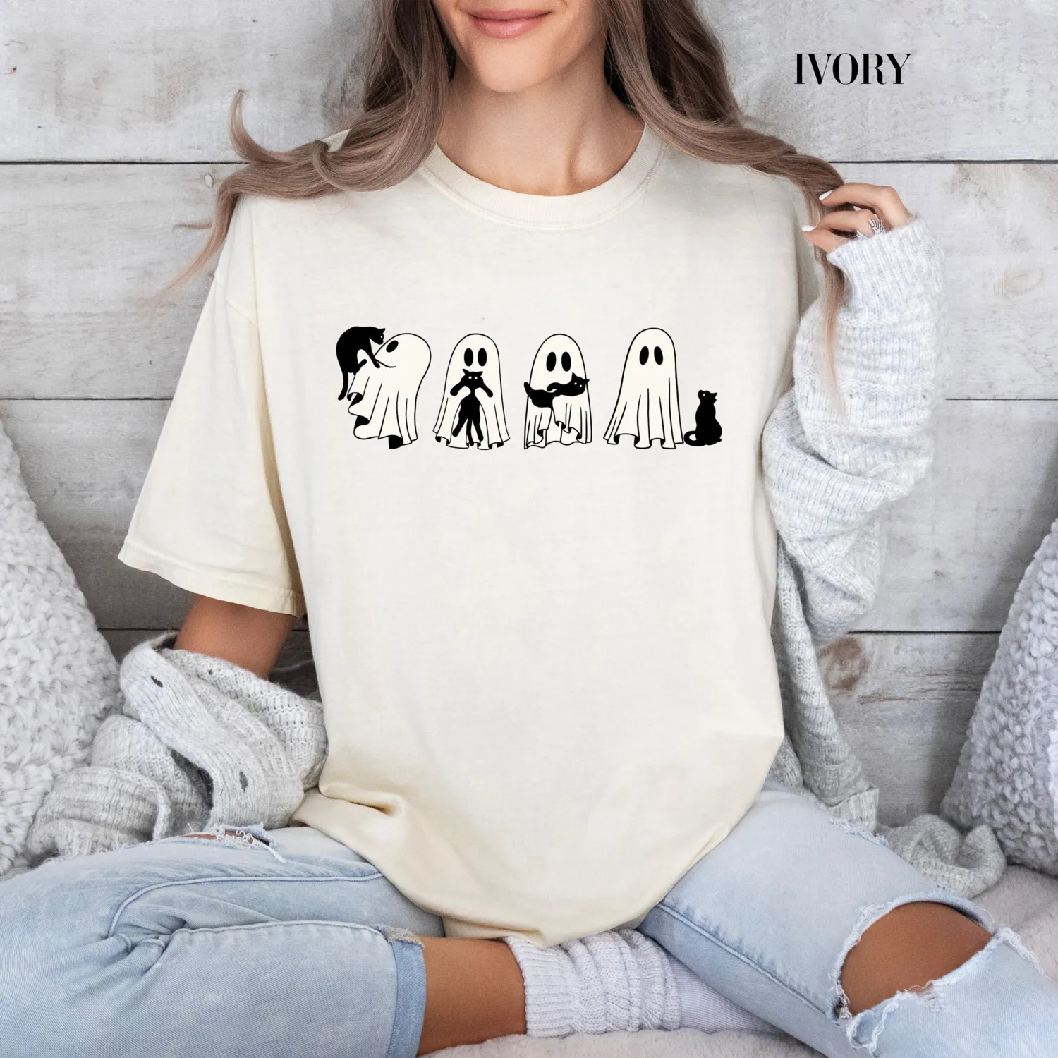 Black Cat & Ghost Halloween T-Shirt