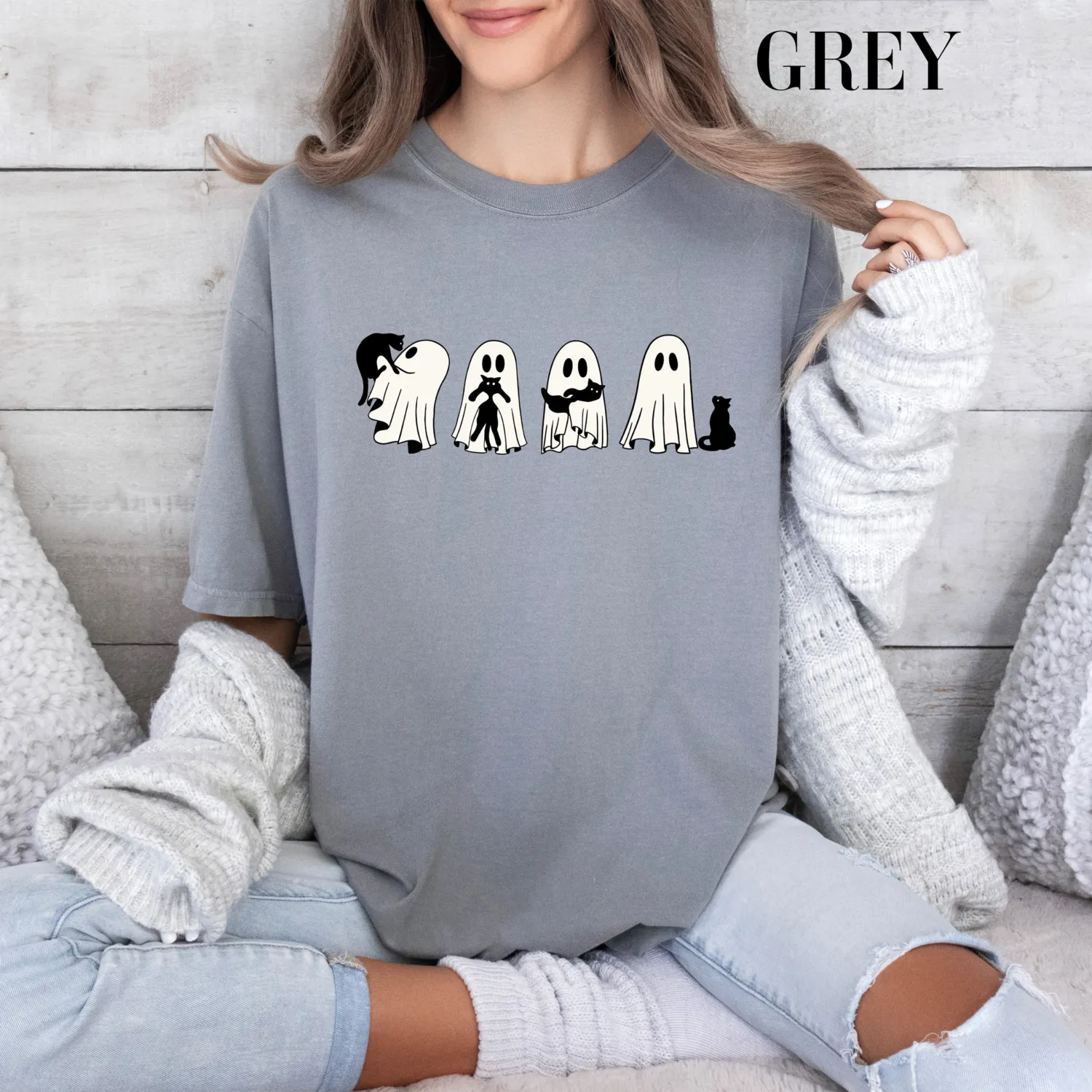 Black Cat & Ghost Halloween T-Shirt