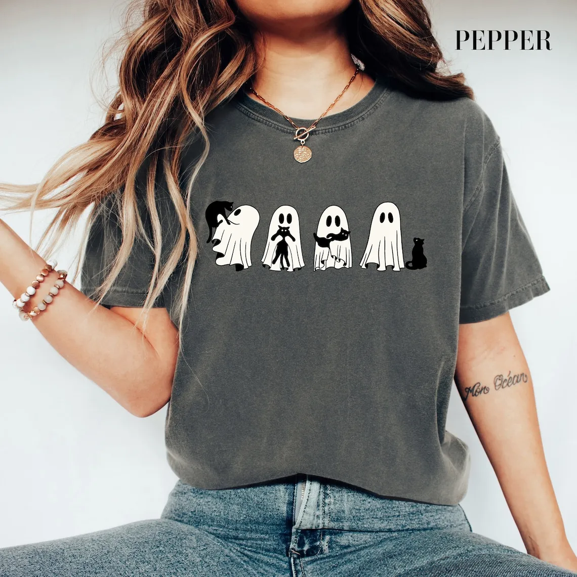 Black Cat & Ghost Halloween T-Shirt