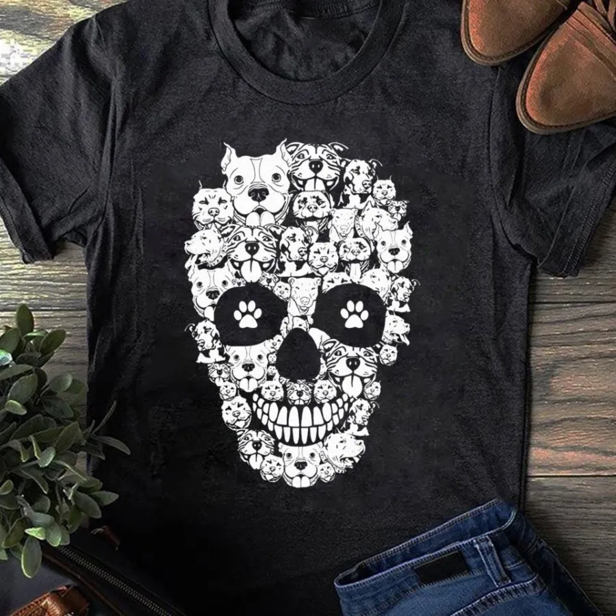 Pitbull Skull Halloween T-Shirt