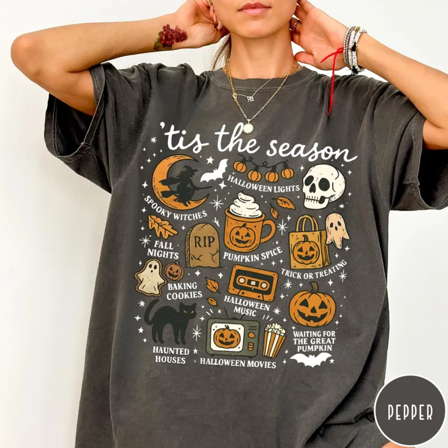 Tis The Season Vintage Pumpkin Witch Halloween T-Shirt
