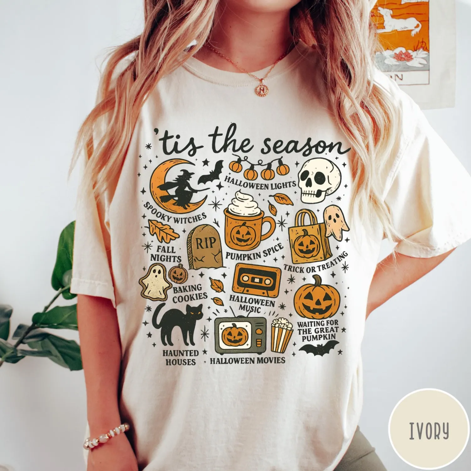 Tis The Season Vintage Pumpkin Witch Halloween T-Shirt