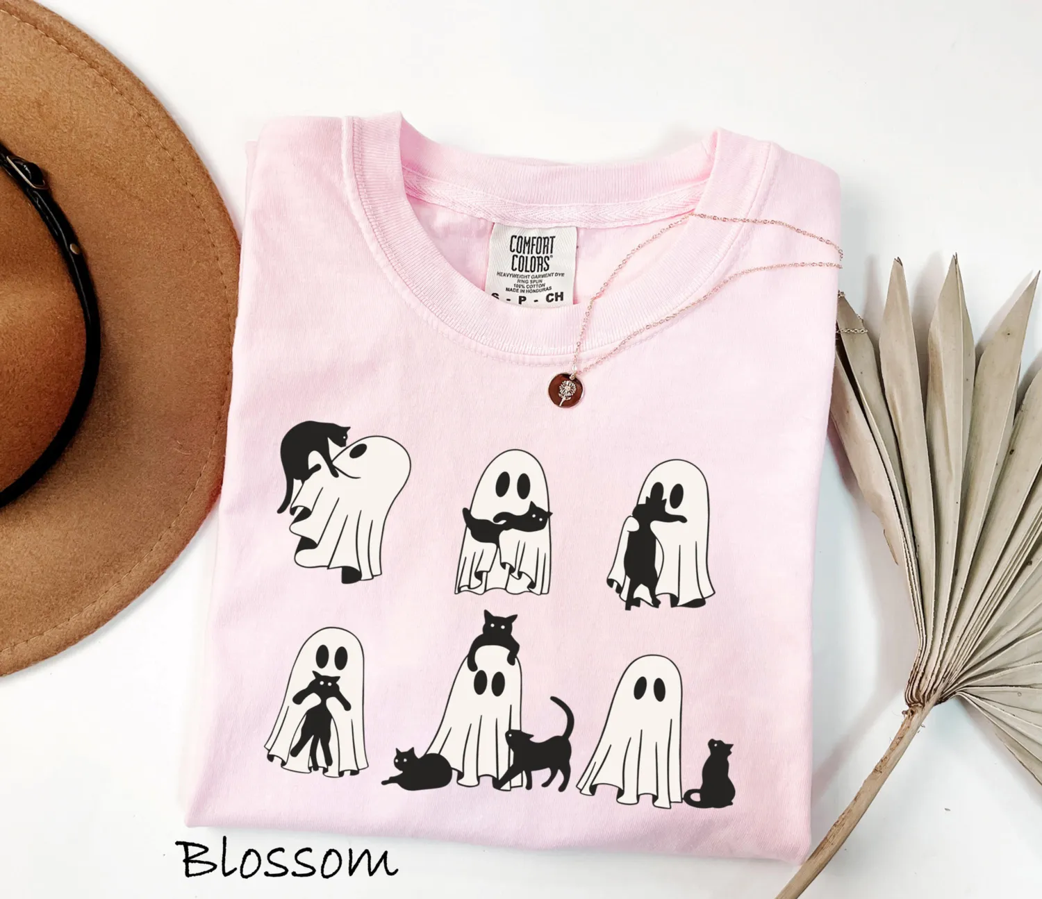 Cute Black Cat & Ghost Halloween T-Shirt