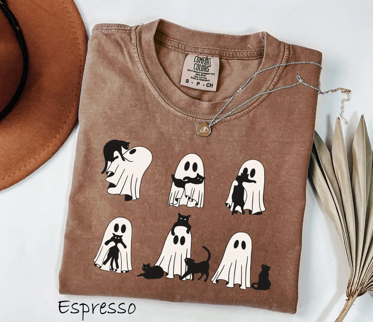 Cute Black Cat & Ghost Halloween T-Shirt