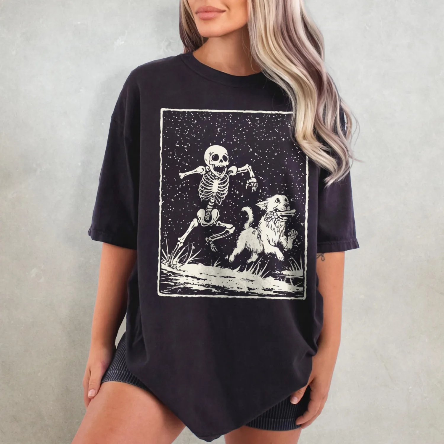Retro Halloween Skeleton Dog T-Shirt