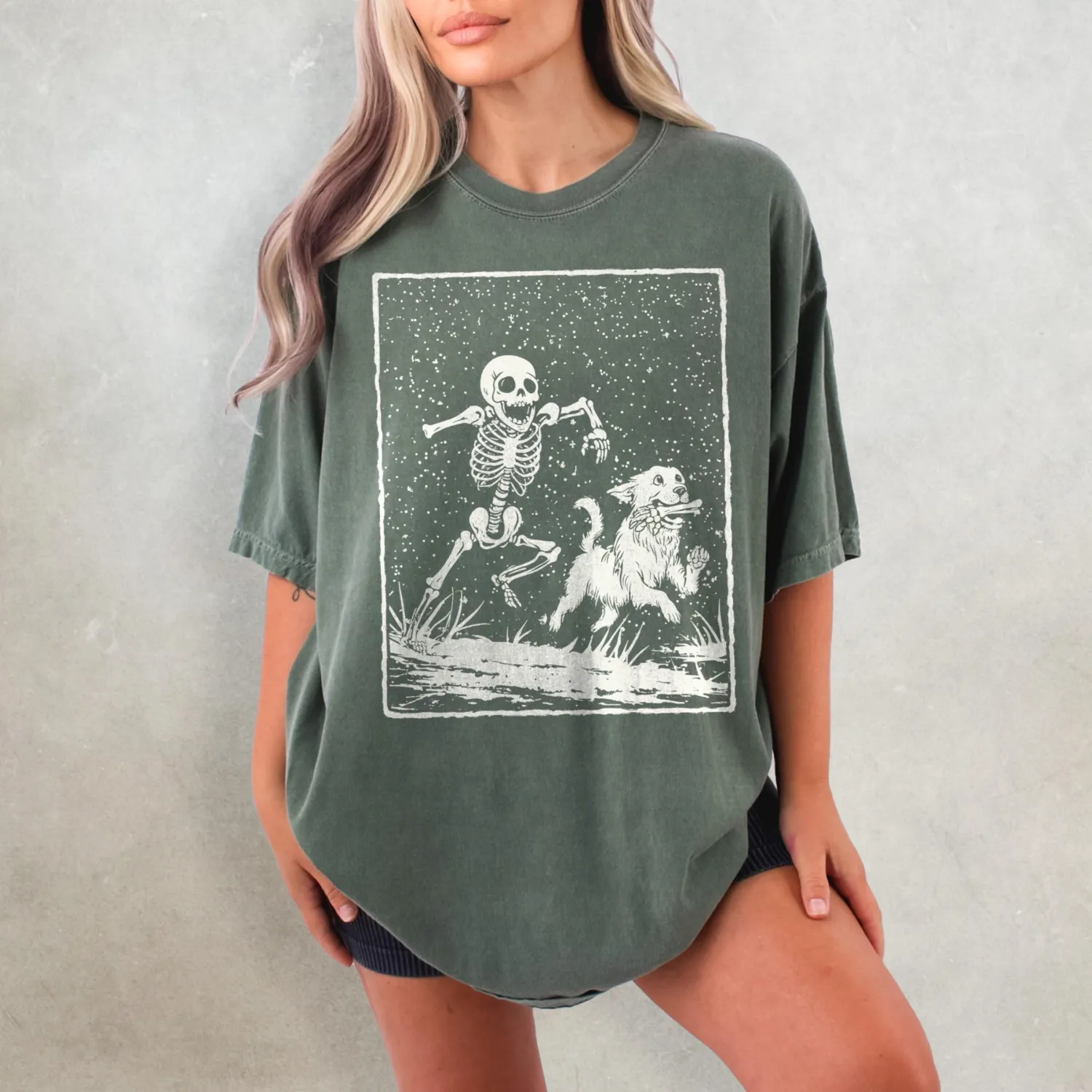 Retro Halloween Skeleton Dog T-Shirt