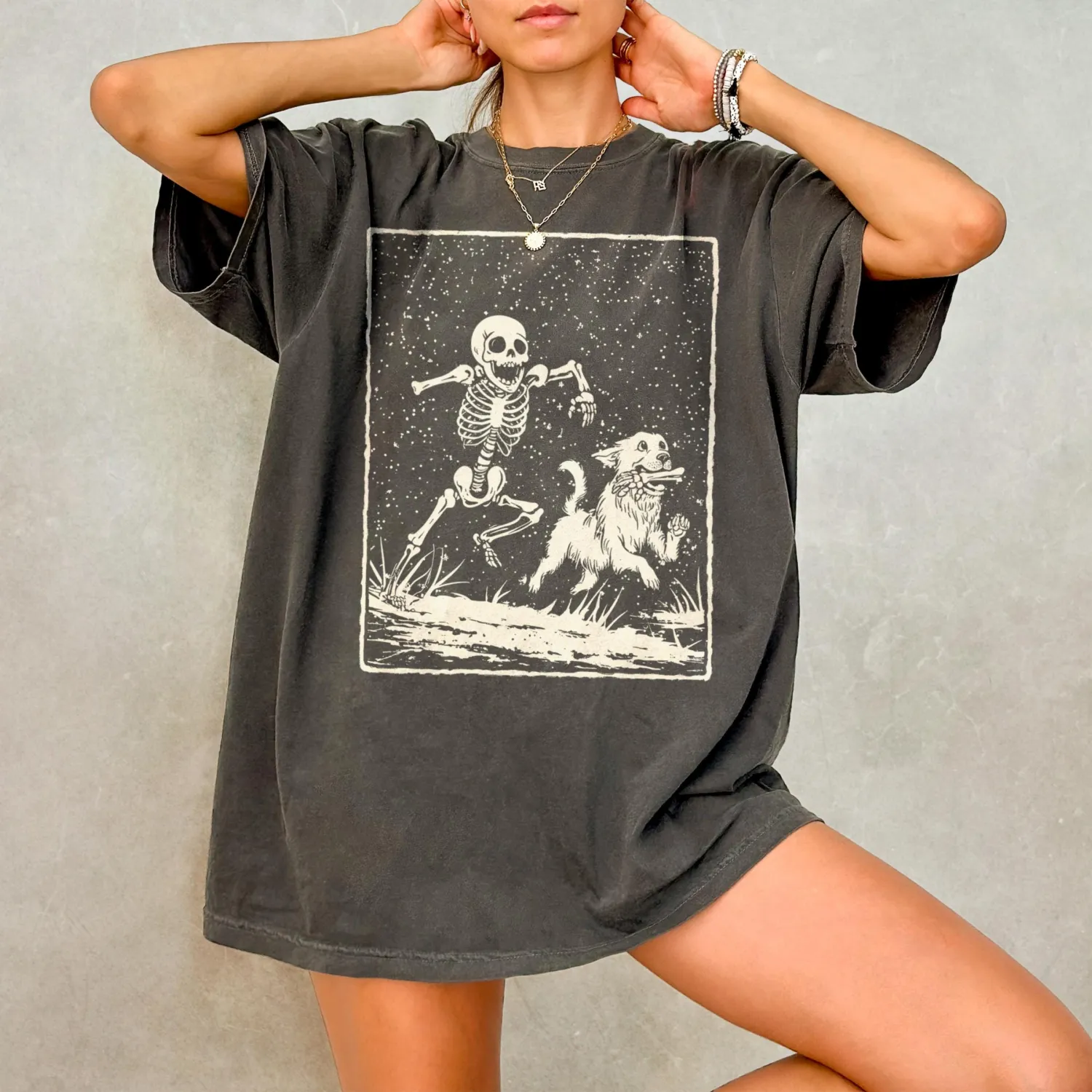 Retro Halloween Skeleton Dog T-Shirt
