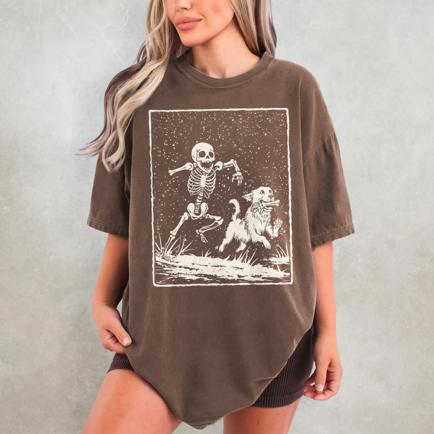 Retro Halloween Skeleton Dog T-Shirt
