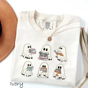 Halloween Bookshelf Ghost Reader T-shirt