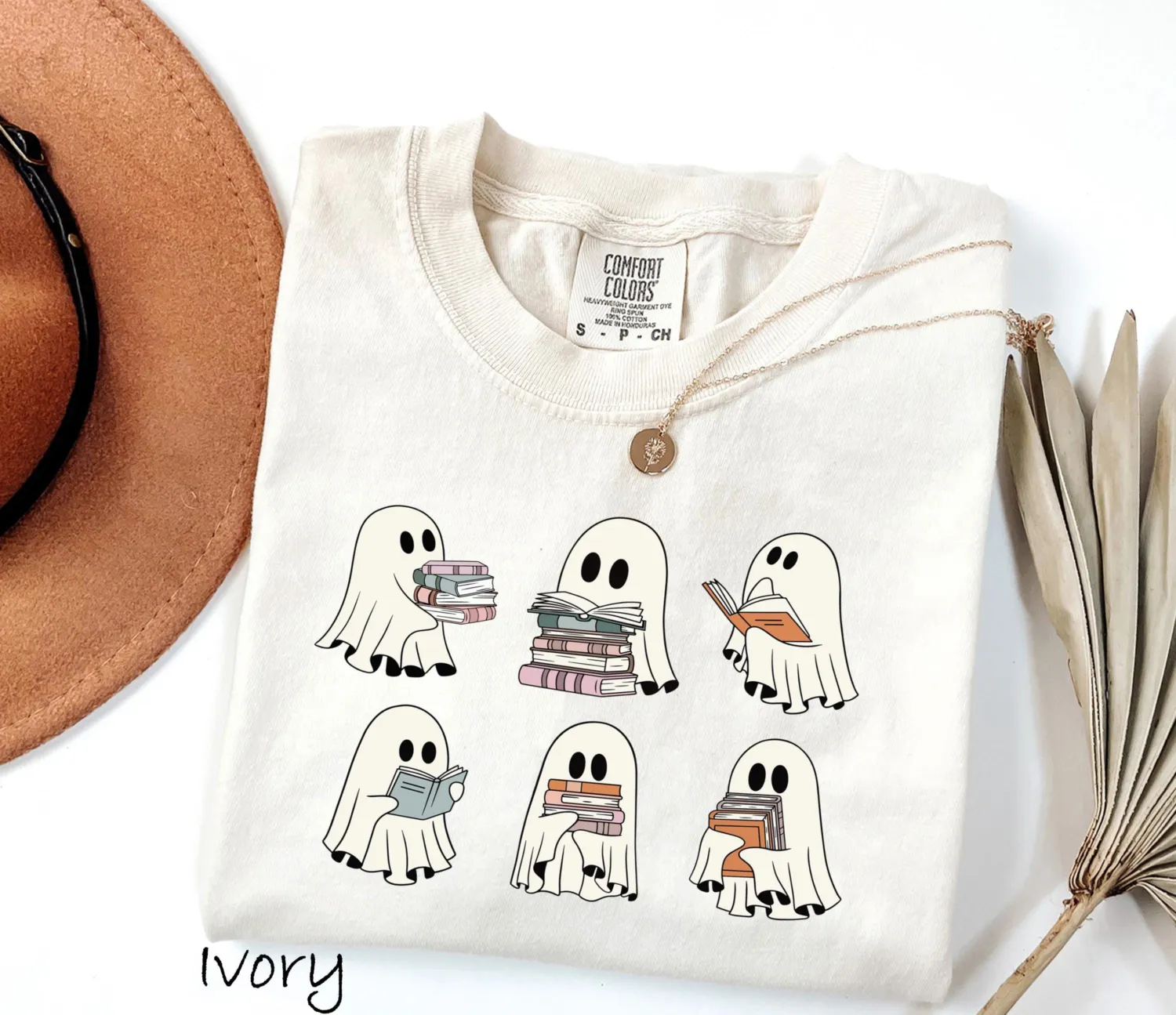 Halloween Bookshelf Ghost Reader T-shirt