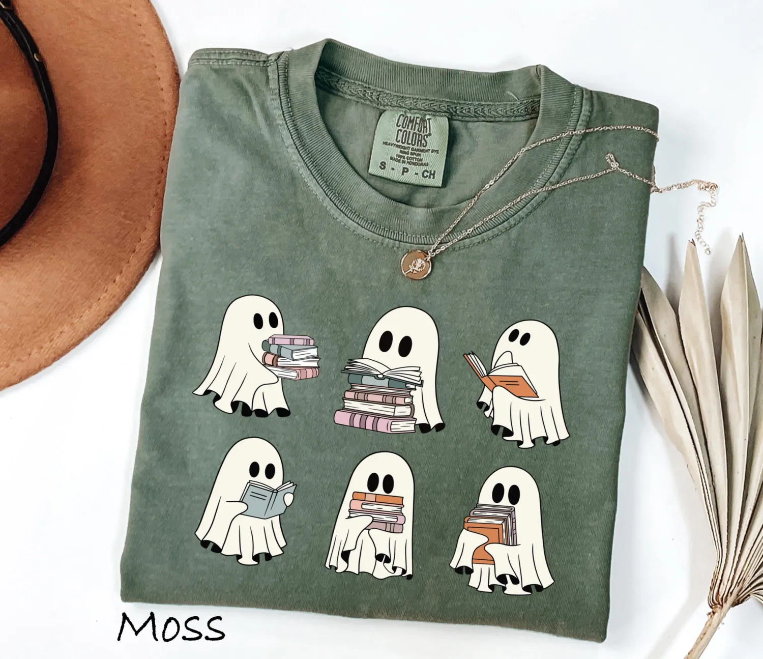 Halloween Bookshelf Ghost Reader T-shirt