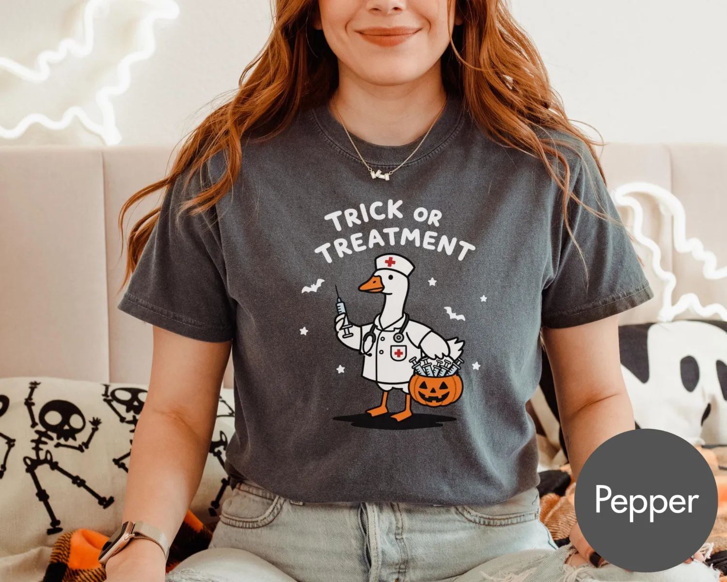 Trick Or Treatment Funny Goose Nurse Halloween T-Shirt