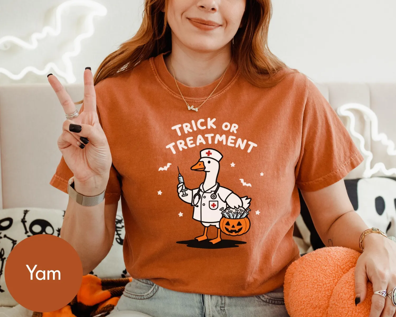Trick Or Treatment Funny Goose Nurse Halloween T-Shirt