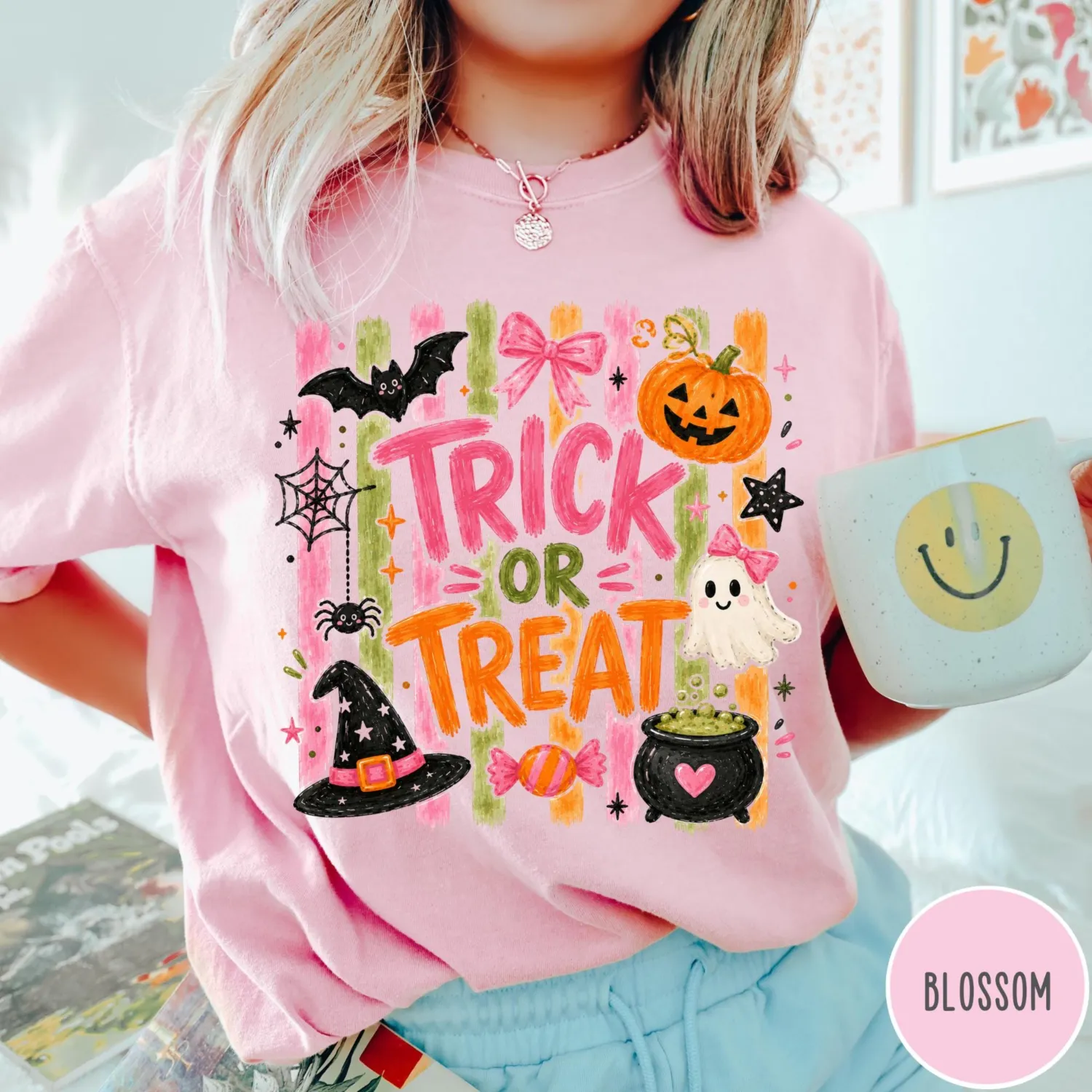 Cute Pink Coquette Trick or Treat Halloween T-Shirt Cute Pink Coquette Trick or Treat Halloween T-Shirt