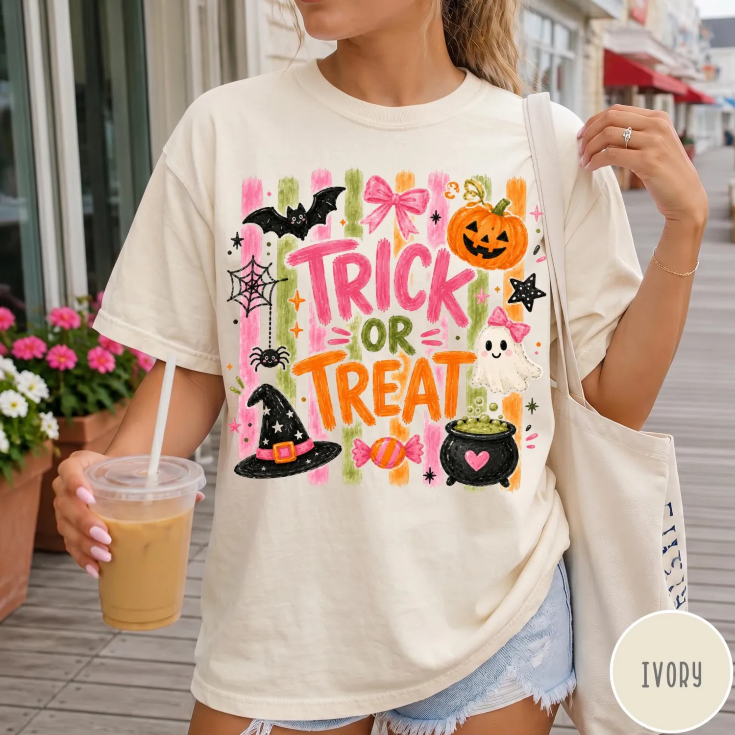 Cute Pink Coquette Trick or Treat Halloween T-Shirt Cute Pink Coquette Trick or Treat Halloween T-Shirt