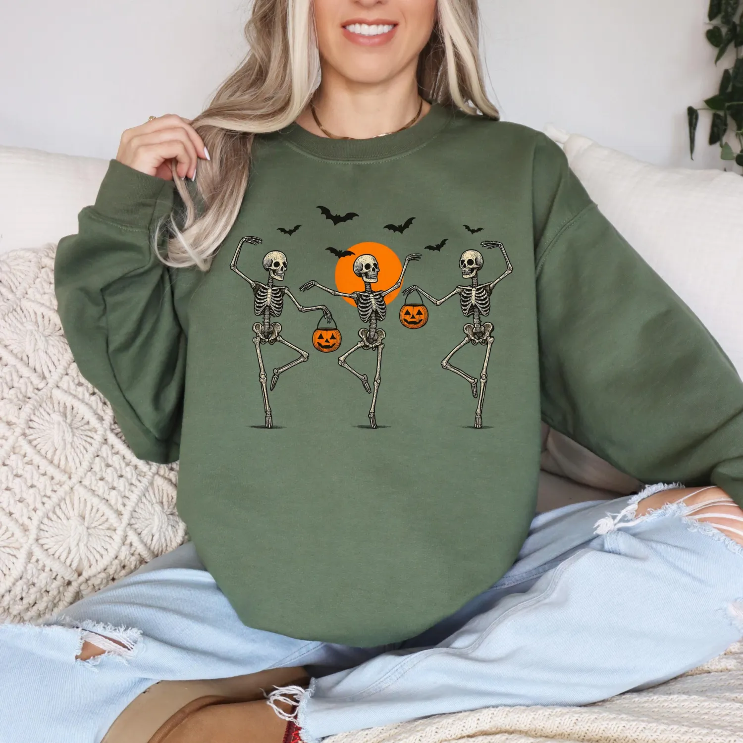 Vintage Dancing Skeletons Halloween Sweatshirt
