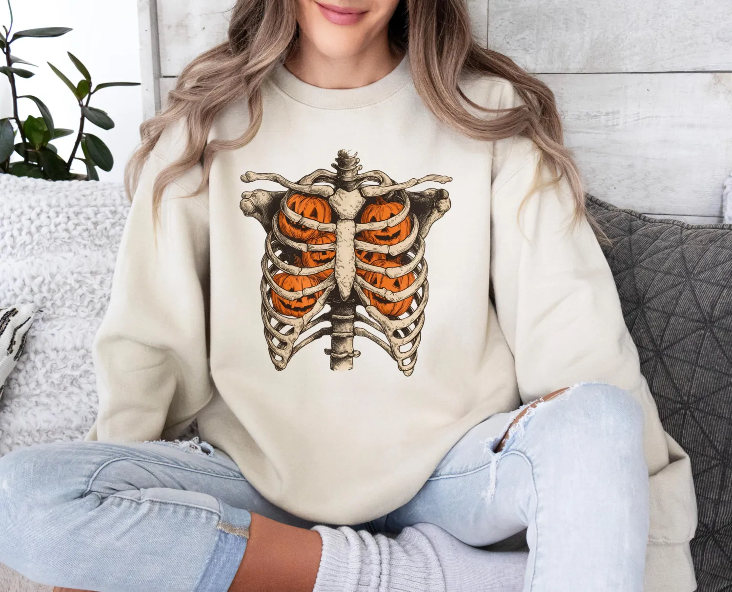 Skeleton Ribcage Pumpkin Halloween Sweatshirt