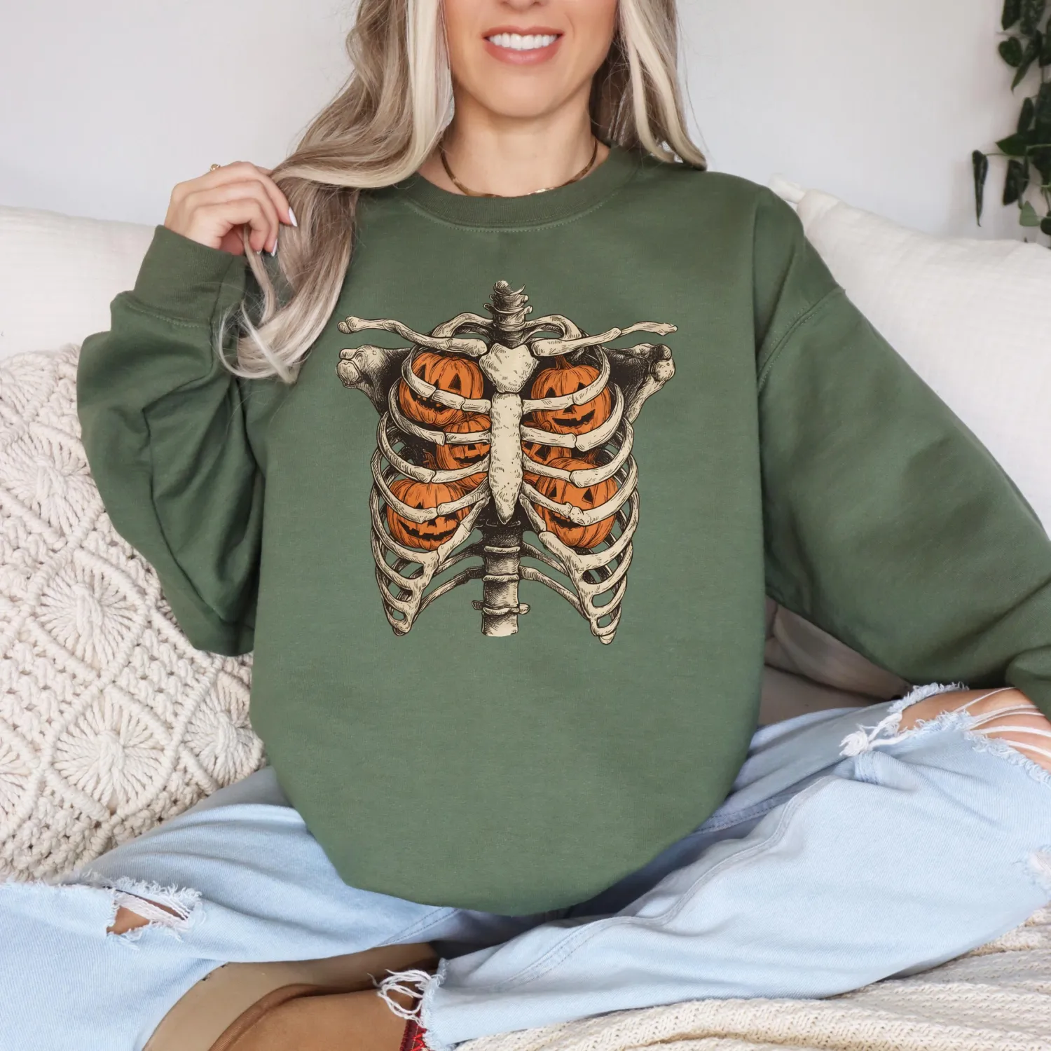 Skeleton Ribcage Pumpkin Halloween Sweatshirt