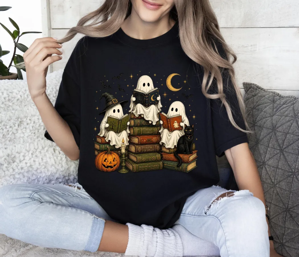 Ghost Reading Halloween T-Shirt